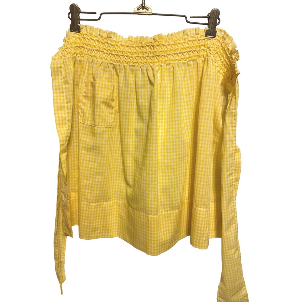 #5710 Womens Checkered Yellow and White Half Apron With Crossstich embroidery